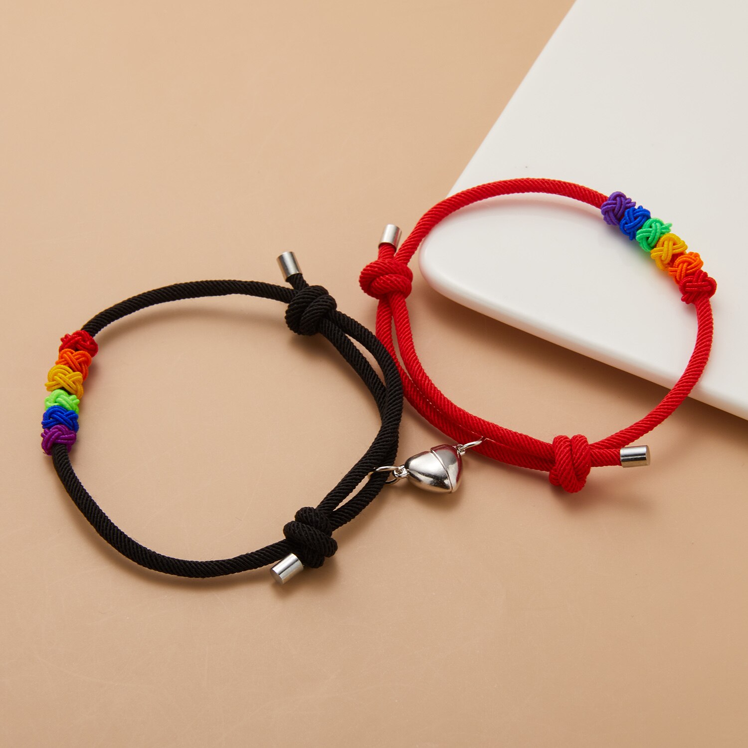 Pulsera magnética para pareja, brazalete de cuerda con nudo arcoíris LGBT, joyería para tarjetas de deseos, 2 unids/set por juego