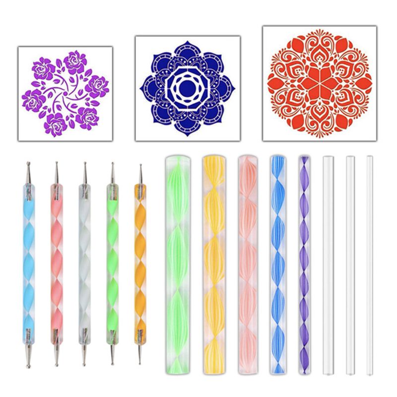 16 stk lærred mandala stencil gør-det-selv-pen tegning til klipper tegning maleri neglekunst prikkeværktøj sæt keramik børn håndværk