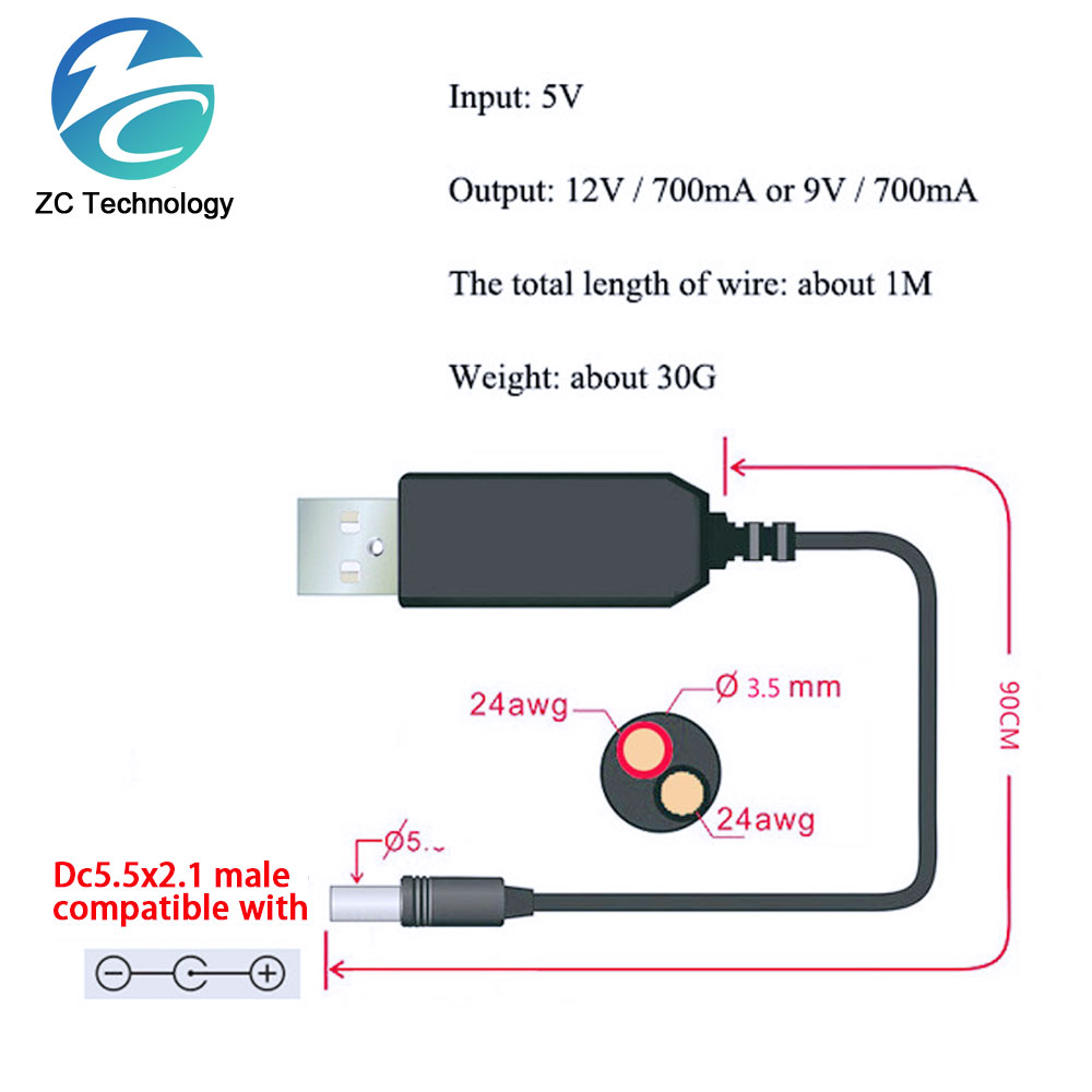 Usb Power Boost Lijn Dc 5V Naar Dc 9V/12V Step Up Module Usb Converter Adapter kabel 2.1X5.5Mm Plug Voor Arduino Wifi