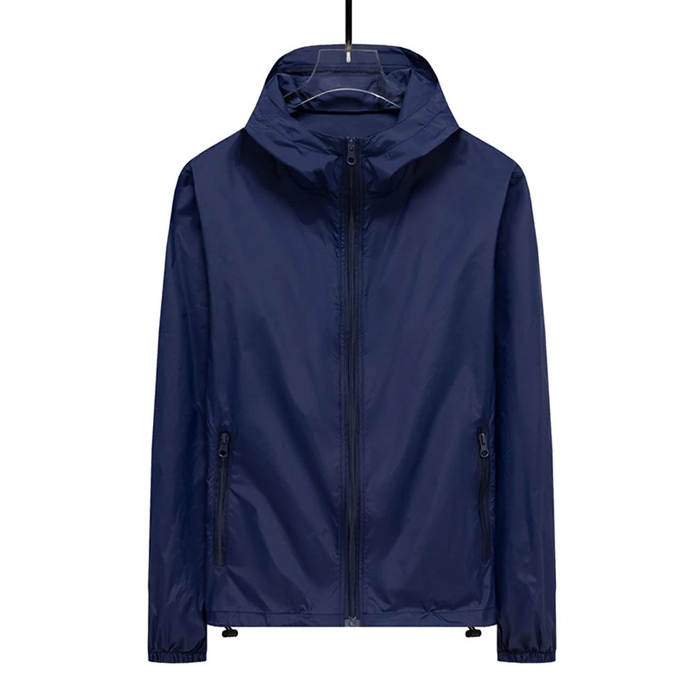 Men Waterproof Jacket Hooded Sport Coat Unisex Outwear Lightweight Windbreaker: XXXL / Navy Blue