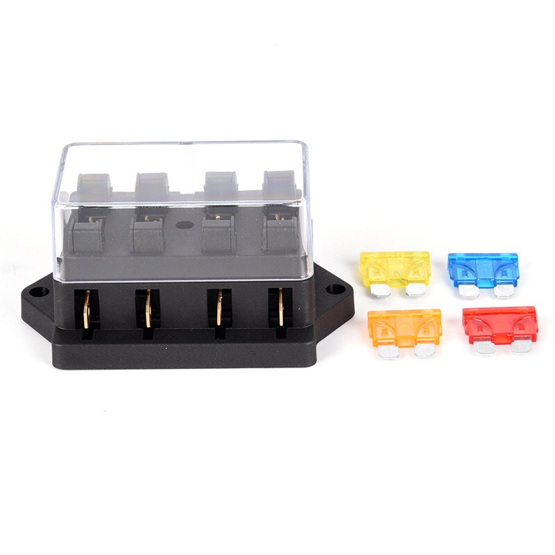 Car 4 Way Circuit Standard ATO Blade Fuse Box Block Holder 12V/24V+4 Way Fuse 1pc