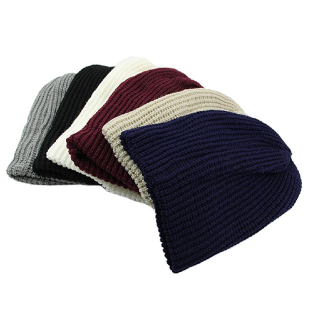 Men's winter Hat Knitting Slouchy Beanie Cap Baggy Vertical Stripe Warm Winter Hat Soft Thick Black White Hats