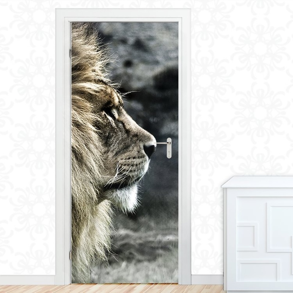 Autocollant 3D en PVC, autocollant artistique moderne, Animal Lion, décoration de maison, impression 3D, autocollant pour porte de chambre à coucher, papier pour bricolage