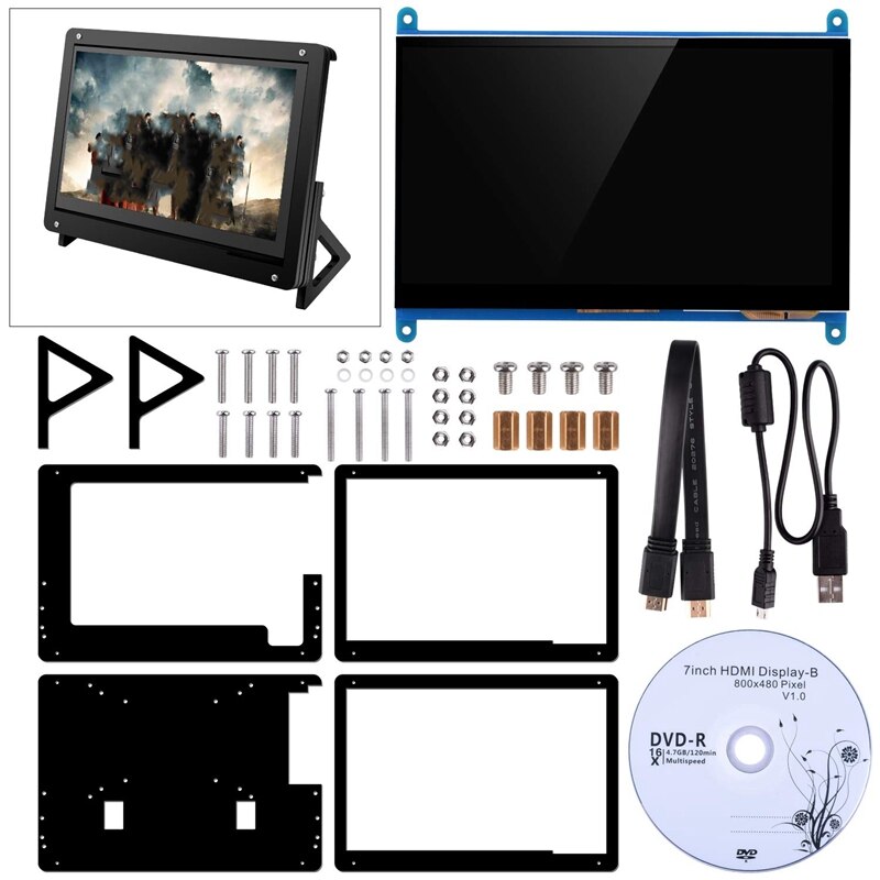 7 Inch Capacitive Press LCD Display for Raspberry Pi 3B/3B+ Sn HDMI Input 1024X600 with Case Stand Holder