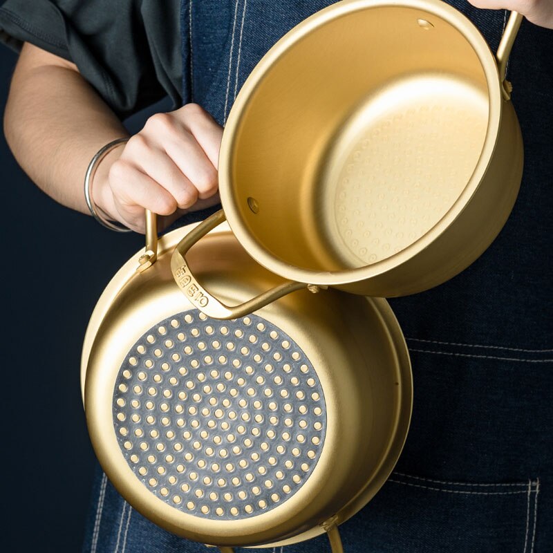 Korean Instant Noodle Pot Ramen Pot Household Instant Noodle Pot Korean Style Noodle Cooking Pot Mini Soup Pot Yellow Aluminum