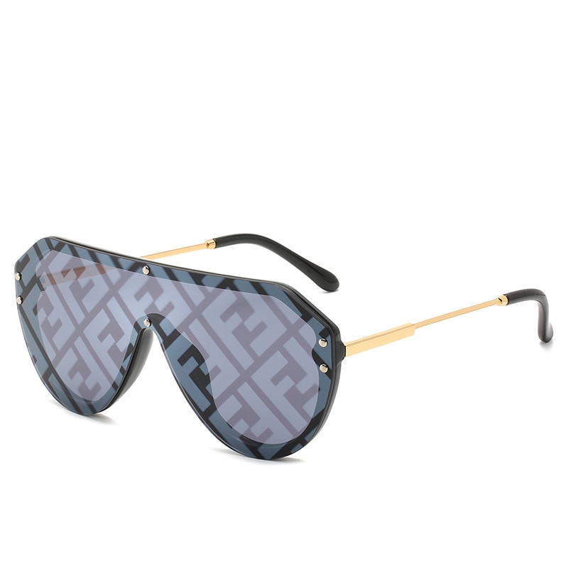 Vrouwelijke Brief Fda Ce Watermerk Zwarte Luxe Oversized UV400 Zwarte Vrouw Gafas Metalen Zonnebril Zonnebril