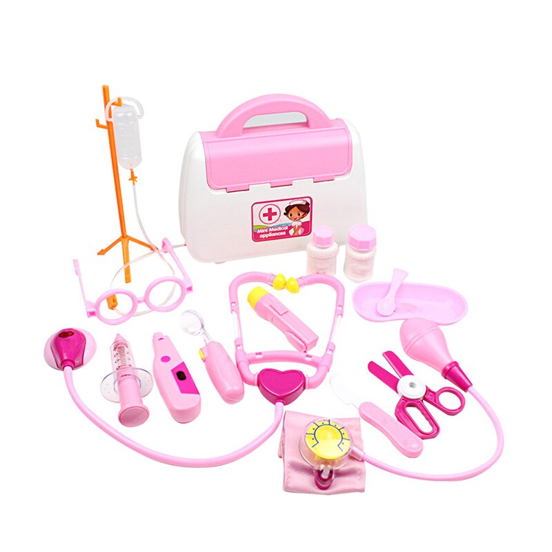 Conjunto de juguetes de médico para niños, Kit médico de simulación familiar, Maleta portátil, accesorios de medicina: Rosa