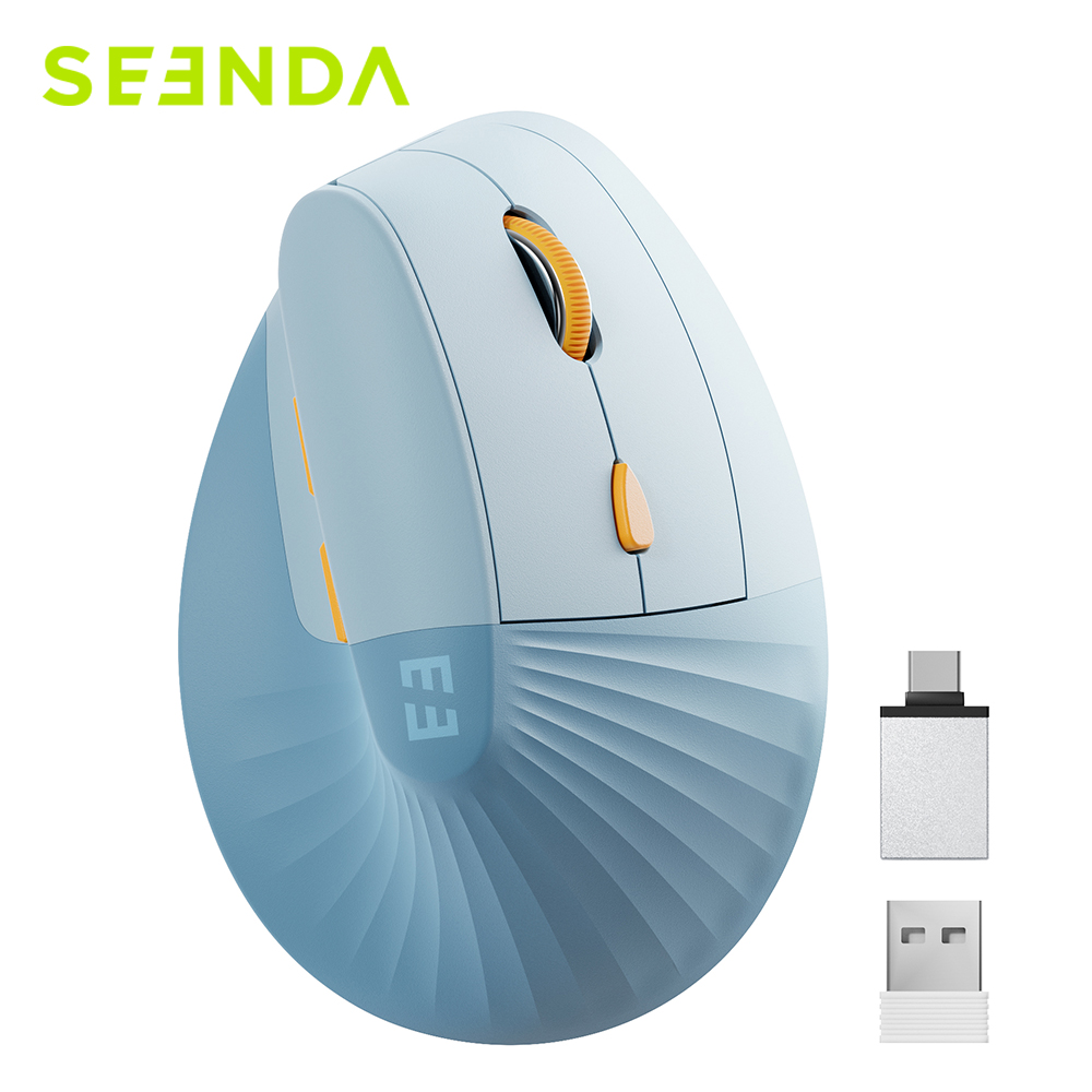 Seenda Pionowa mysz bezprzewodowa typu C z możliwością ładowania Ergonomiczna mysz USB i typu C do laptopa PC MacBook Windows Android: Niebieski