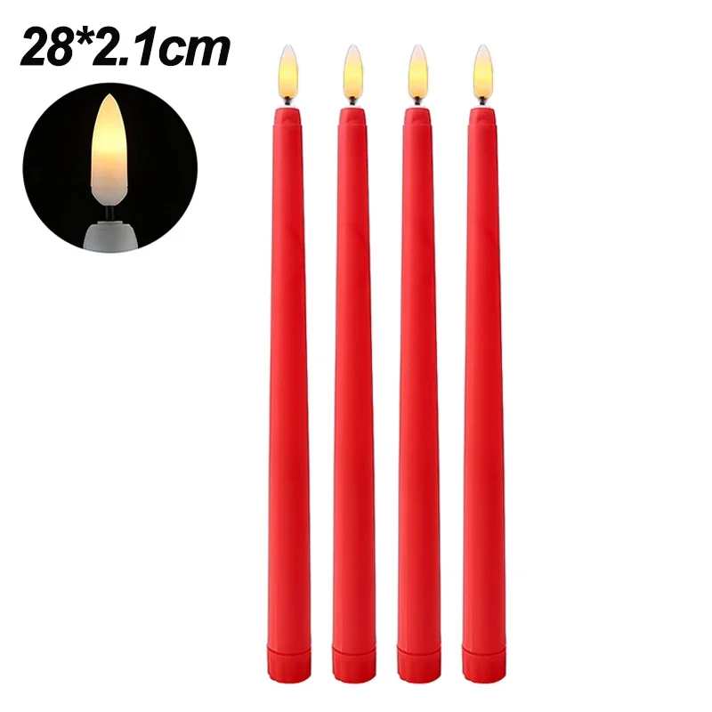 Bougies électroniques LED sans flamme, alimentées par batterie, longue bougie conique, pour fête, mariage, décoration de la maison, lampe clignotante, 3/6 pièces: green / jaune clair