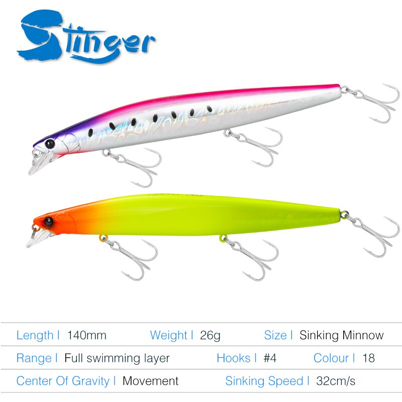 TSURINOYA 140S Sinking Minnow 140mm 26g Ultra Long Casting Fishing Lure STINGER Seabass Tuna Sea Inshore Fishing Hard Bait Model