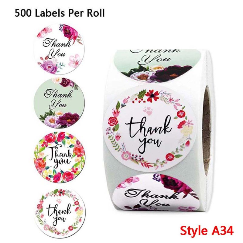 500pcs 4 Or 8 Designs Floral Thank You Stickers Wedding Favors Party Handmade Scrapbooking Packaging Seal Labels Stationery