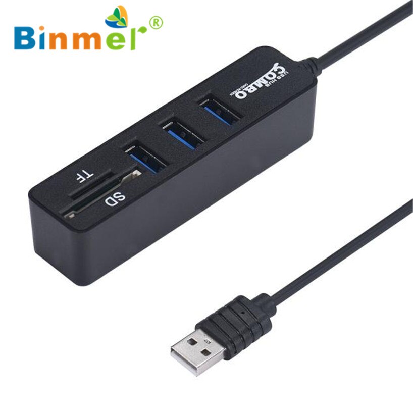 Binmer 2 in1 Combo Super vitesse USB 2.0 3 ports séparateur HUB + lecteur de carte USB Sep 15