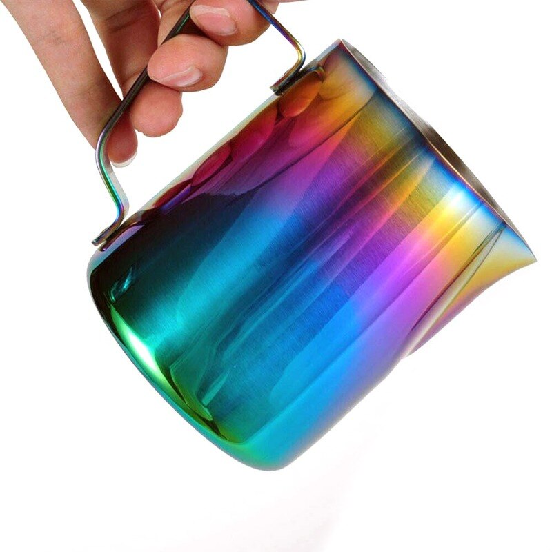 Melkopschuimkannetje voor latte art regenboogkleurige koffiemokken roestvrijstalen melkopschuimer voor espresso 350/600ml