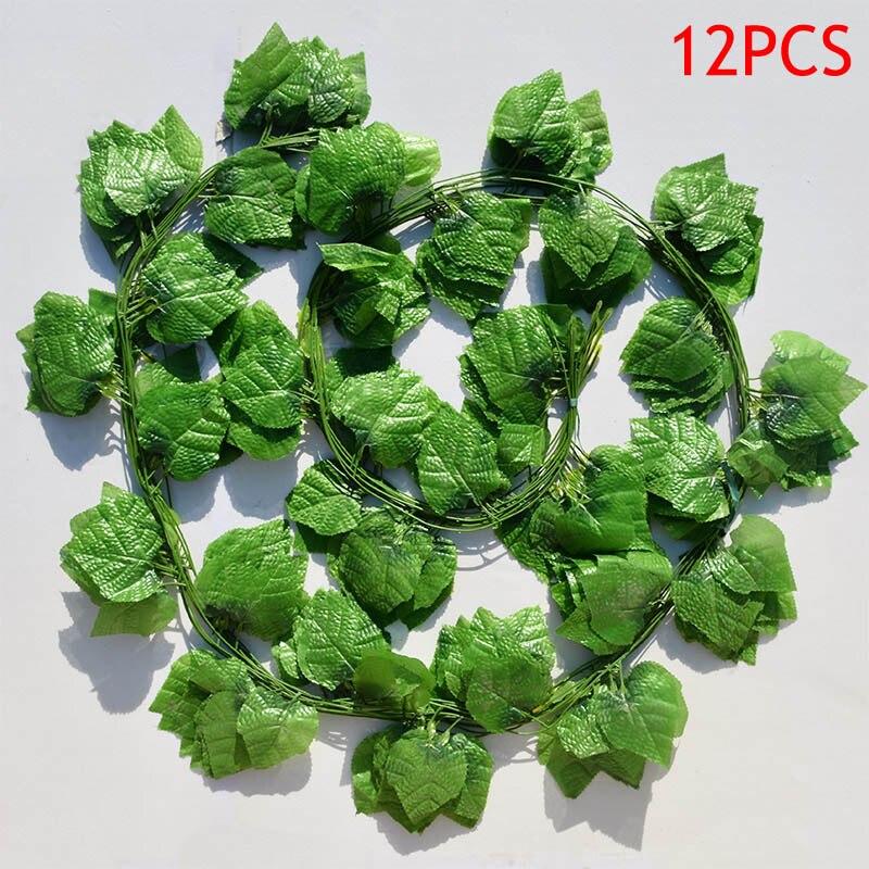 Enredadera colgante Artificial de , hojas de plantas, plástico Natural, decoración de boda, pared de jardín, 12 Uds., 2M: Grape Leaf