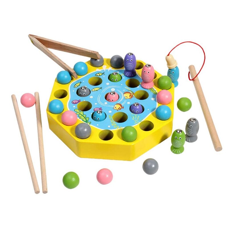 Houten Magnetische Vissen Speelgoed Met Pole Clip Eetstokjes Educatief Party Play Spel Voor Kinderen: Yellow
