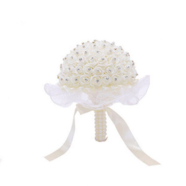 10 Colors Handmade Foam Flowers Crystal Wedding Bouquets Romantic Bridesmaid Rose Bridal Bouquet Ribbon For Wedding Mariage: White