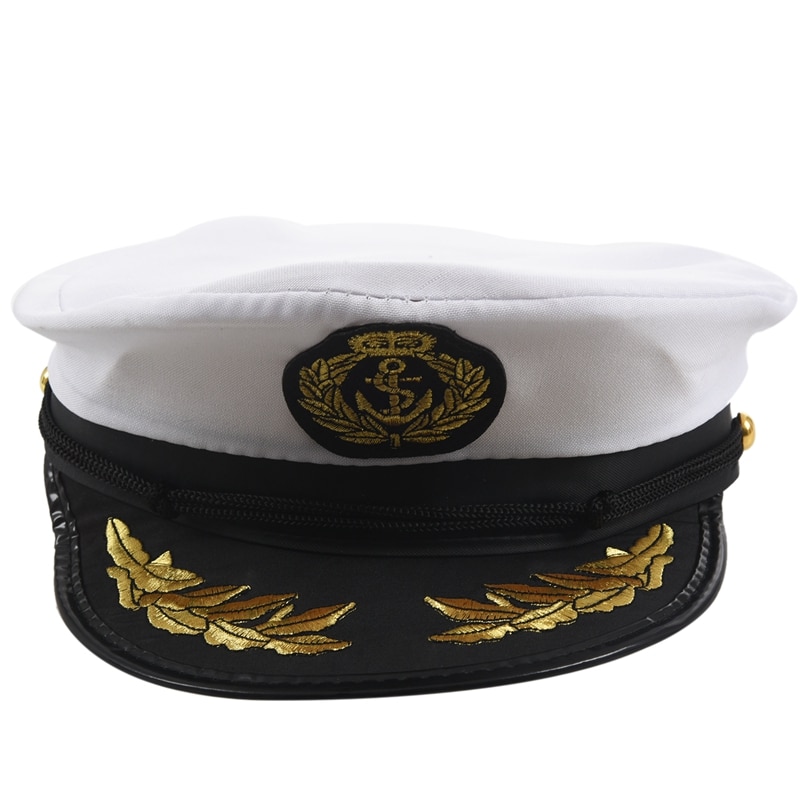 Adult Yacht Boat Captain Hat Navy Cap Ship Sailor Costume Party Fancy Dress Black+White