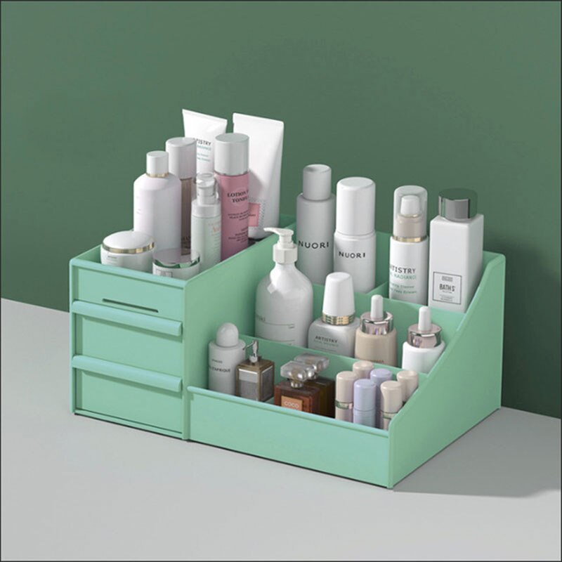 Makeup arrangør til kosmetik stor kapacitet kosmetisk opbevaringsboks arrangør desktop smykker neglelak makeup skuffebeholder: Grøn
