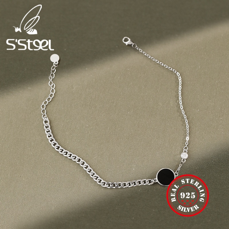 S'STEEL Round Ankle Bracelet 925 Sterling Silver Anklets For Women Zircon Ancle Bracelets Enkelbandjes Sieraden Zilver Jewelry