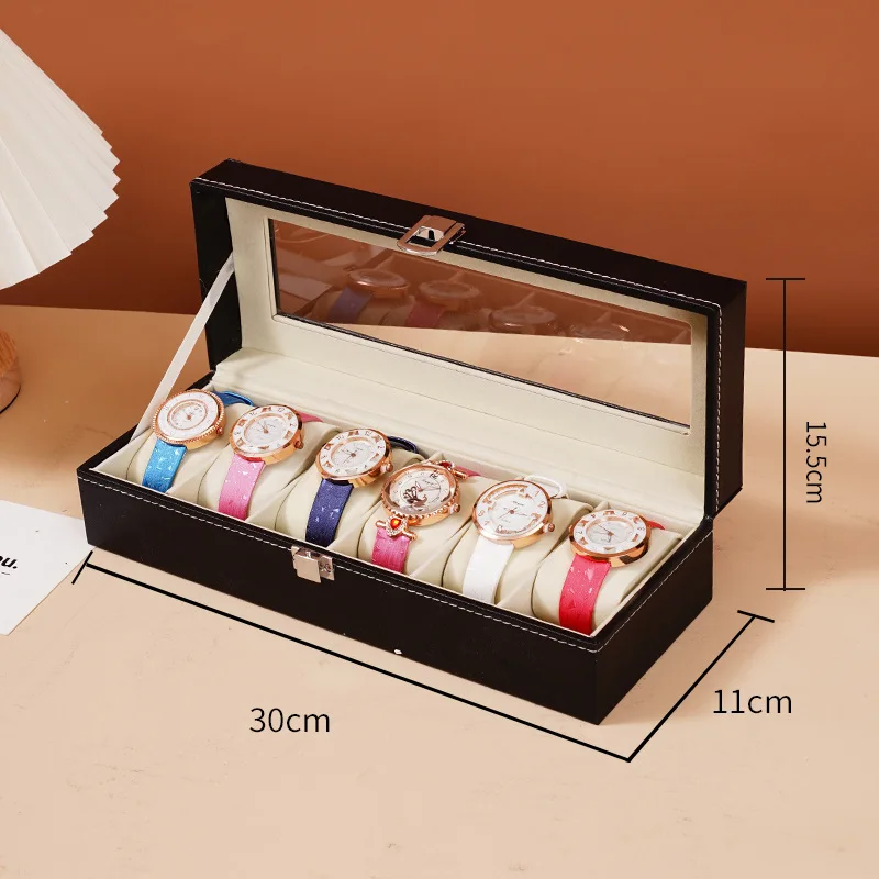 Klokkeboks i skinn, oppbevaringsboks for klokker, armbåndsurdisplay, interiør, landingsdisplay, delikat, enkel: Hvit