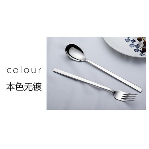 Edelstahl Löffel Gabel Kaffee Kuchen Dessert Eis Gabeln Löffel Koreanische Quadratischen Griff Farbe Gabel Löffel Geschirr Besteck: Spoon color
