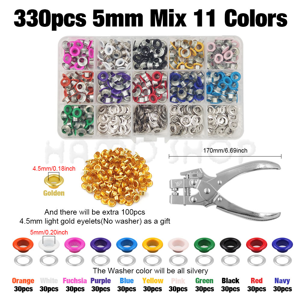 5mm Multi-Color Metal Eyelets Grommets Kit with Installation Tools Punch Pliers Kit For Leathercraft Shoes Belts Bags Clothes: Antique Copper