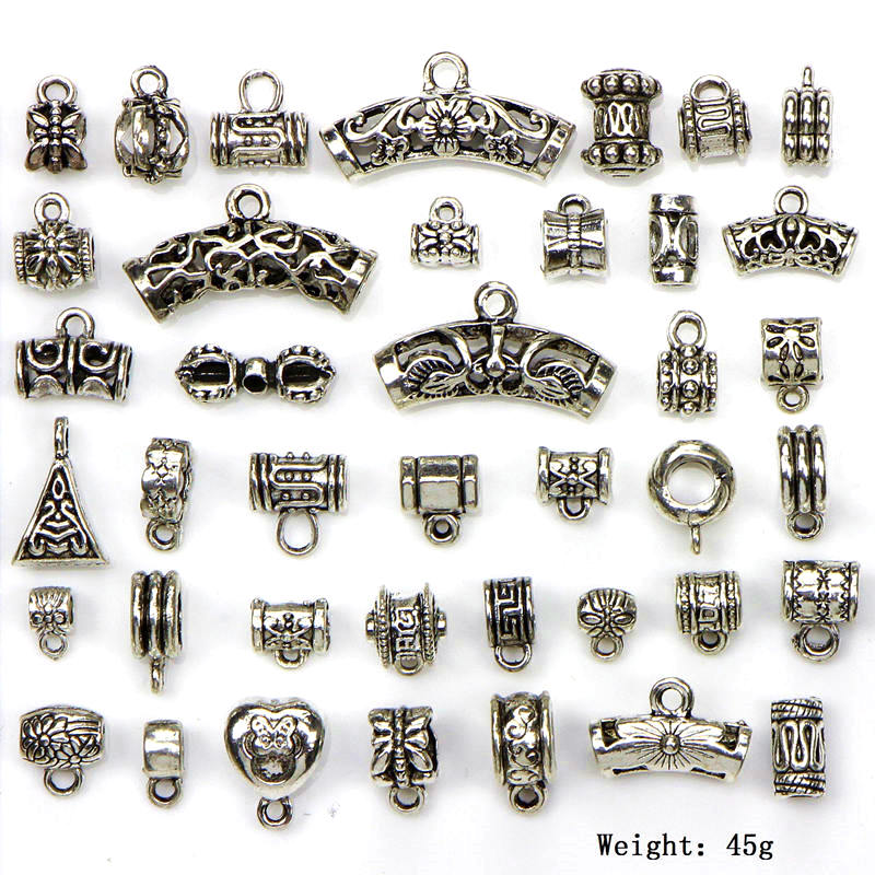 40pcs/set Antique Silver Connector Charms Crafts Bail Beads Pendant Clasp Bracelet Connector Diy Jewelry Making Accessories