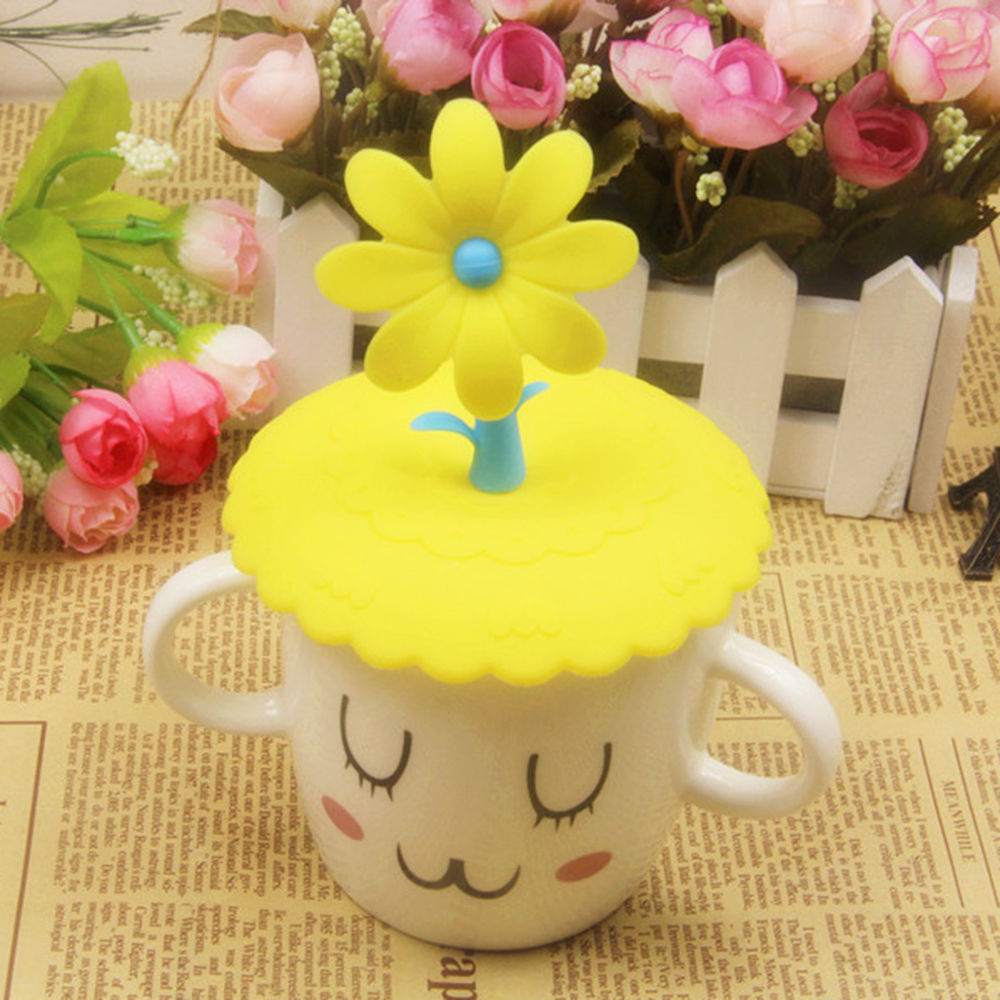 DIY Cup Cover Cute Anti-dust Silicone Cup Cover Coffee Suction Seal Lid Cap Silicone Airtight Love Spoon Novelty: Yellow