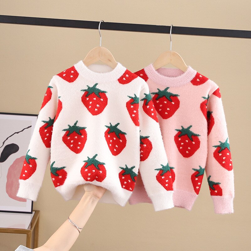 arrived winter Children sweater Girl strawberry clothes kids baby Knitted coat 3-11year students