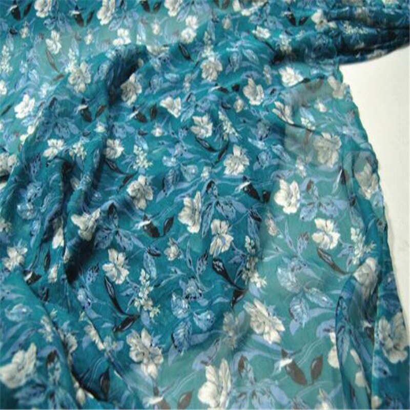 Zachte Zijde Chiffon Bedrukte Stof Voor Vrouwen Lente Jurk Met Bloem Patroon Aantrekkelijk: green