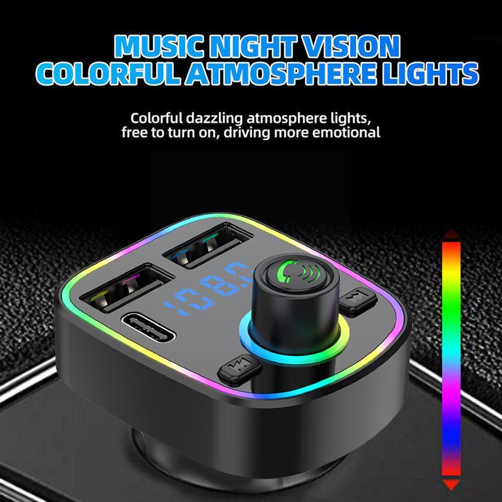 Auto Bluetooth Fm-zender PD Type-C Dual USB 3.1A Licht Snelle Ambient Charger Handsfree MP3 Kleurrijke Modulator Speler T2J0