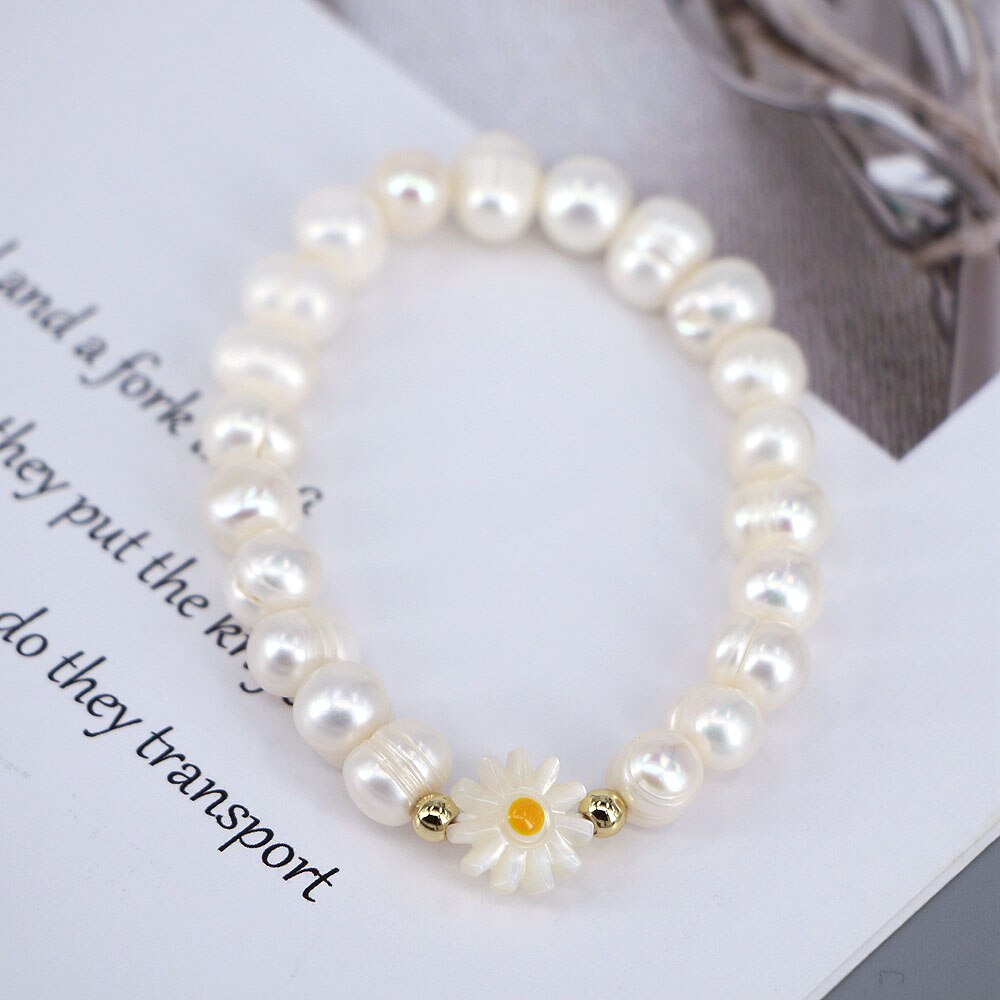 Daisy Bloem Zoetwater Parel Kralen Armband Vrouwelijke Witte Polymeer Klei Kralen Armband Vintage Sieraden: Style 2