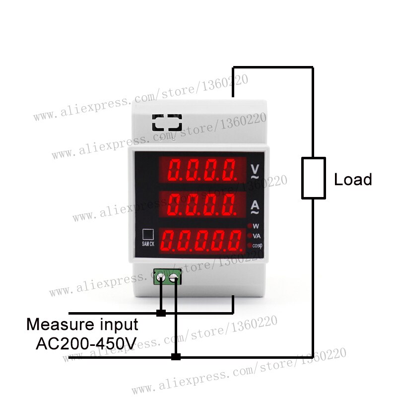 0-30000w 200-450v 100a ac spenning, ampere, watt, tilsynelatende effekt, effektfaktor ac din multifunksjons elmåler