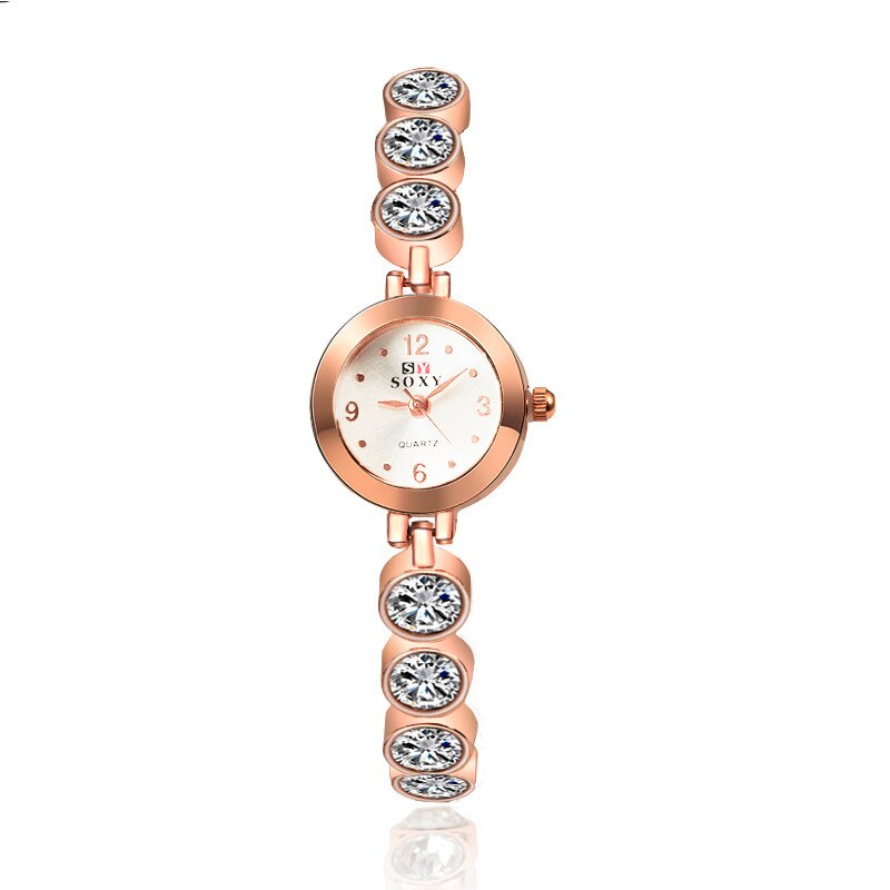 Dameshorloge roségoud quartzhorloge damesklok luxe merk roestvrijstalen armbandhorloges damesjurk kristal polshorloges: Default Title