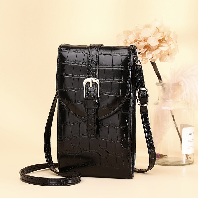 Sac de téléphone à bandoulière pour femmes, petit portefeuille pour dames, porte-cartes, , Mini bourse pour téléphone portable: Black