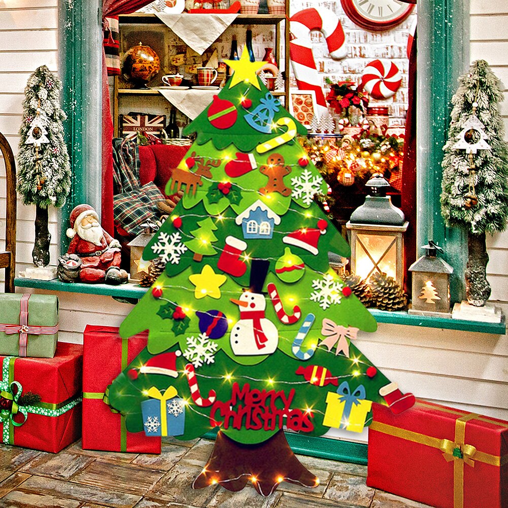 100x70cm 3D Felt Christmas Tree DIY Cartoon Sticker Light Xmas Home Decor DIY Craft for Children Handmade Decoration