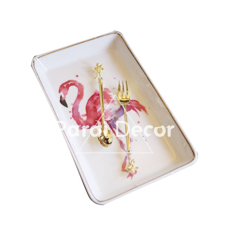 Vajilla de cerámica Rectangular, plato de flamenco para cena, pastel, bandeja de joyería, colección de escritorio, platos, decoraciones para el hogar