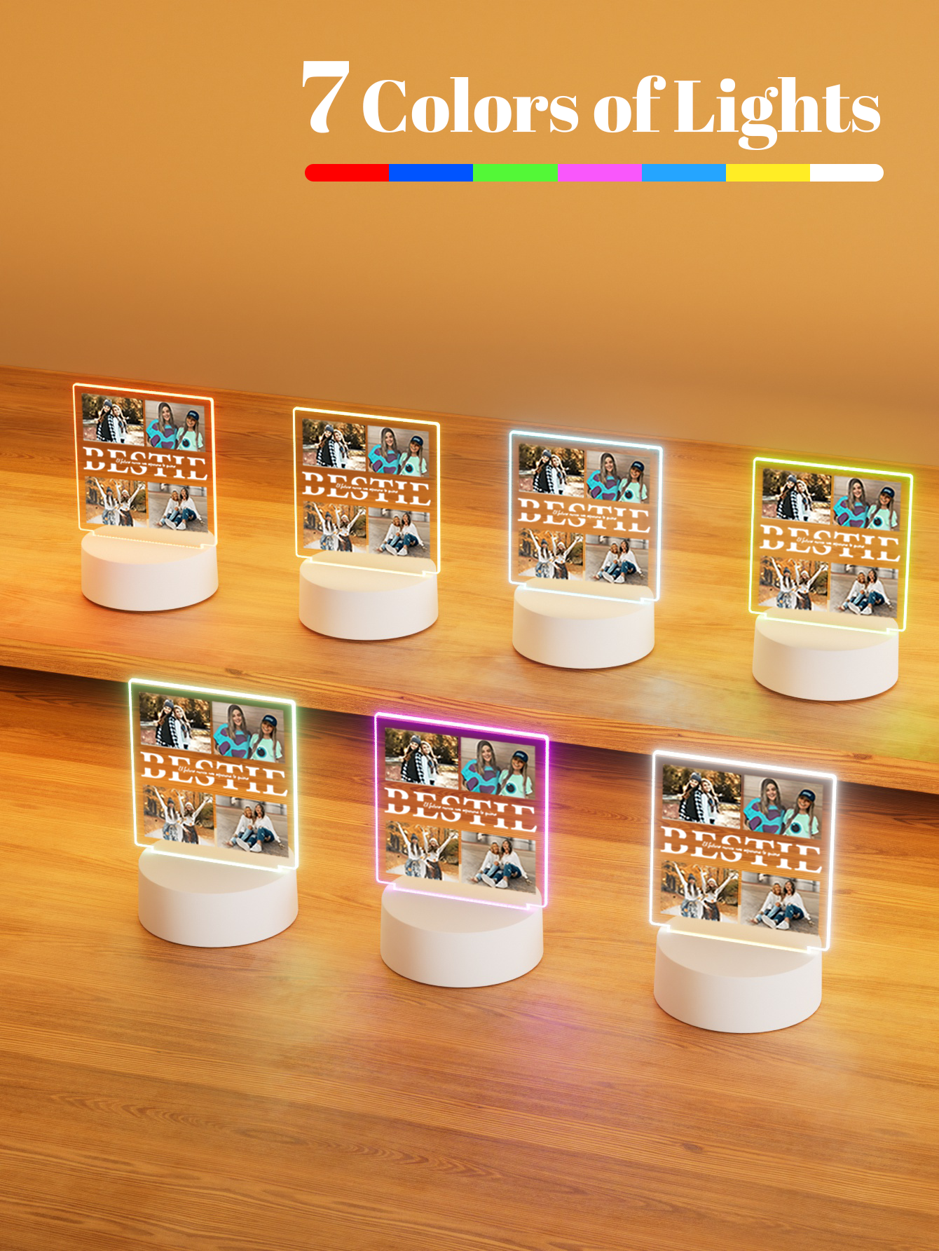Personalisiertes Foto-Acryl-Nachtlicht mit aufgedrucktem Bild, personalisierte Heimdekoration als für sterben beste Freundin: MULTI