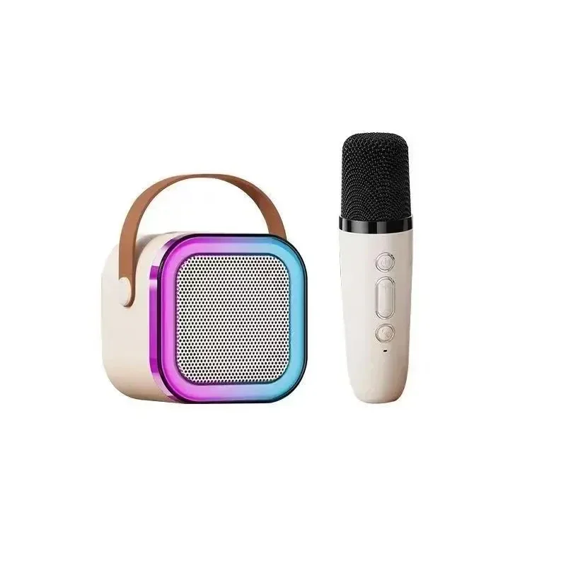 Machine de karaoké K12 portable, Bluetooth 5.3 PA, système de haut-parleurs avec 1-2 microphones sans fil, maison, chant familial, pour enfants: Beige