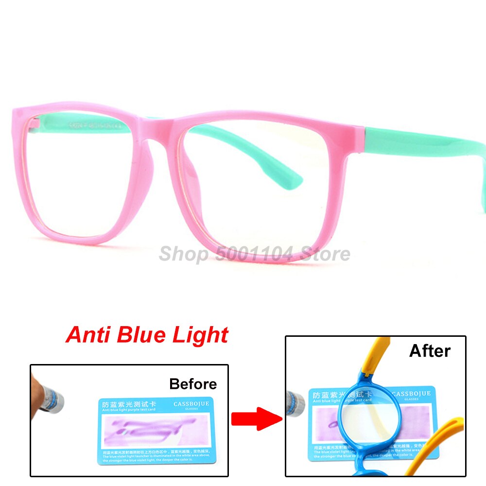 Gafas de luz azul S822 para niños, Marco óptico, ordenador para niños y niñas, bloqueo transparente, anteojos UV reflectantes: pink green