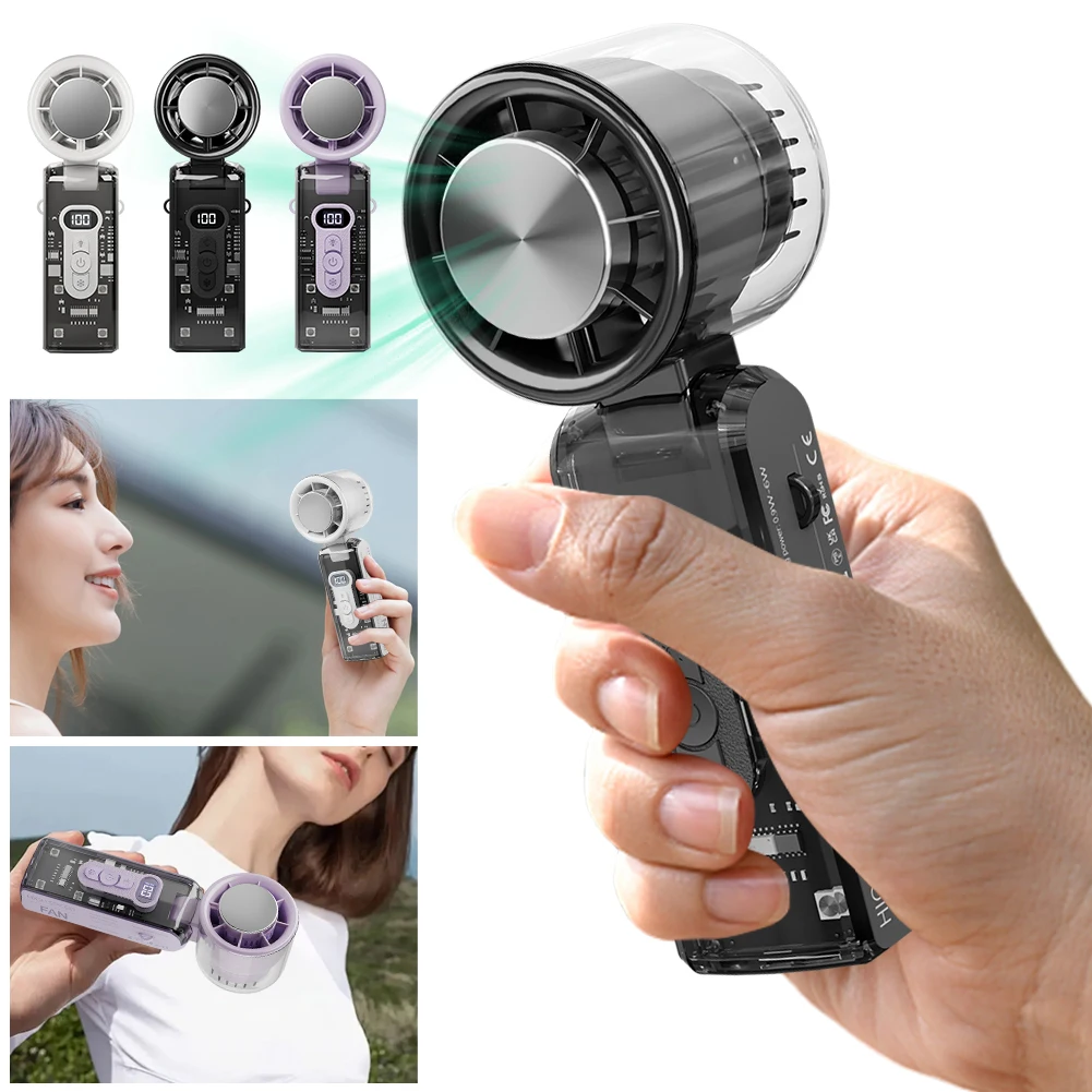 Bärbar handhållen fläkt med led-ljus 100 hastigheter hopfällbar personlig kylfläkt uppladdningsbar hopfällbar resefläkt för camping vandring