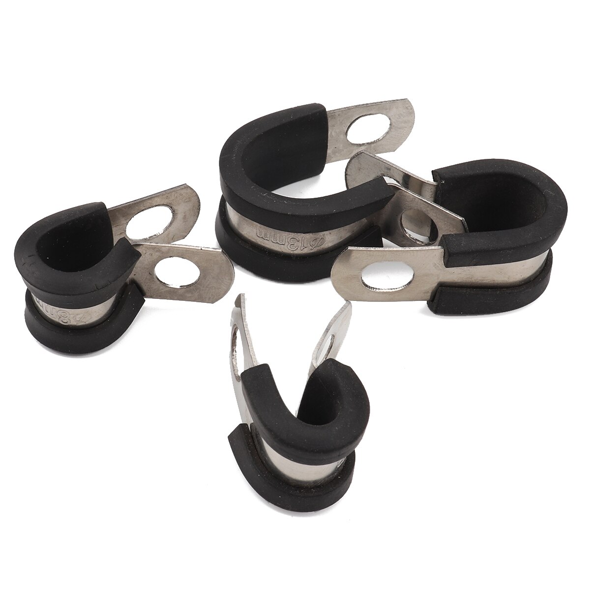 50Pcs Rotatable Cable Clamps Assortment Kit Stainless Steel Rubber Cushion Pipe Clamp 5 Sizes Rubber Cushion Pipe Clamps