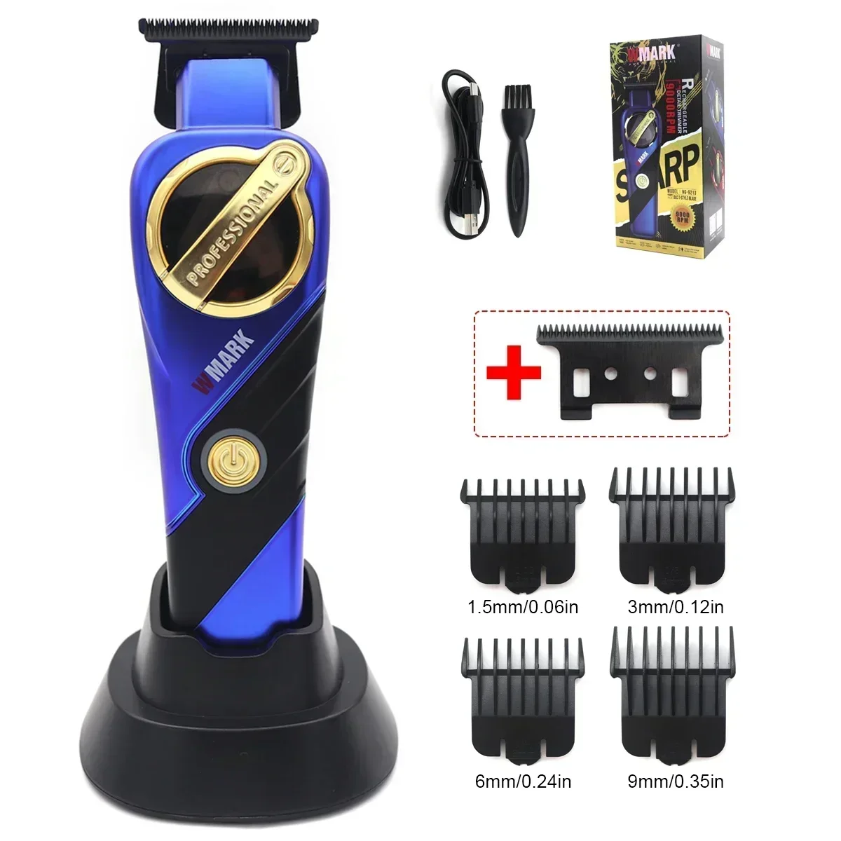 WMARK NG-9213 for Men Finishing Machine 9000 RPM Magnetic Motor Zero Gapped DLC T-Blade Hair Trimmer Hair Clipper: Orange