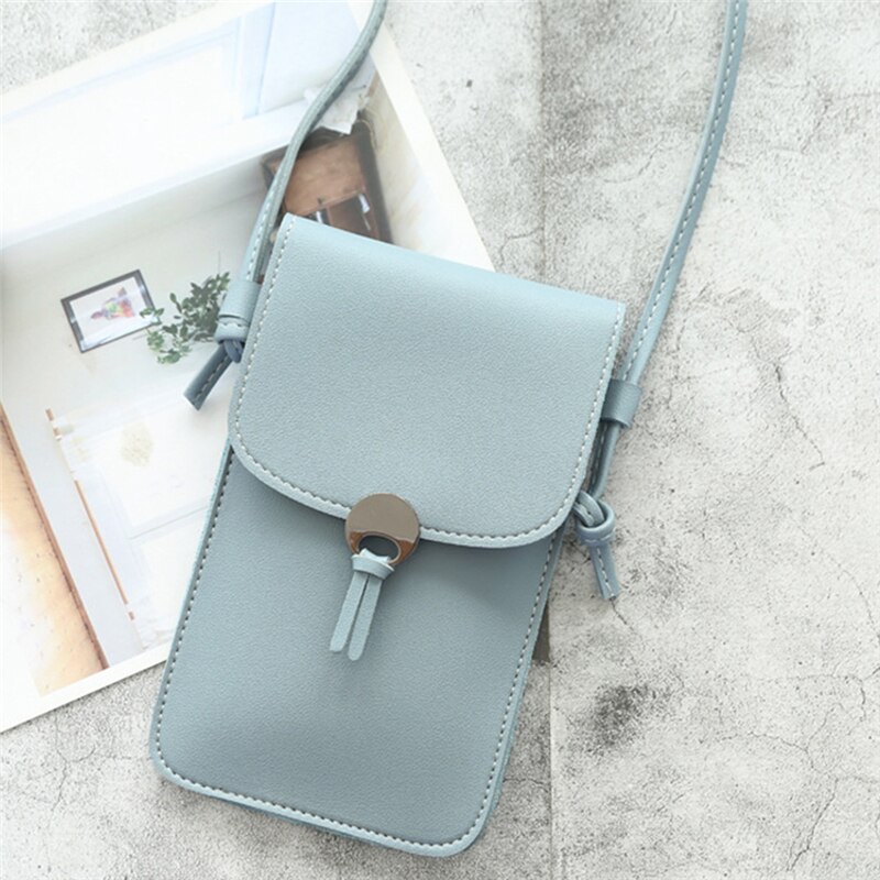 Touch Screen Mobiele Telefoon Purse Bag Smartphone Portemonnee Kwastje Lederen Schouderband Handtas Vrouwen Tas: Gray Blue