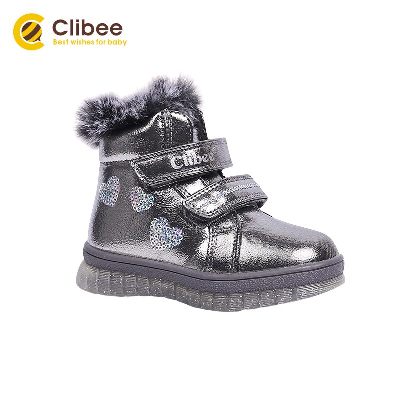 CLIBEE Mädchen Flache PU Leder lässig Sneaker Stiefel freundlicher Warme Winter Mitte Knöchel Schnee Stiefel Kleinkind freundlicher Wolle Schuhe 21-26