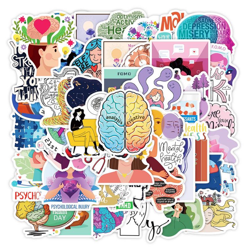 Sensorische psychische Gesundheit Graffiti 50 Blatt Gesundheits wissen Psycho logische Aufkleber wasserdicht PVC Trend ige ästhetische kreative