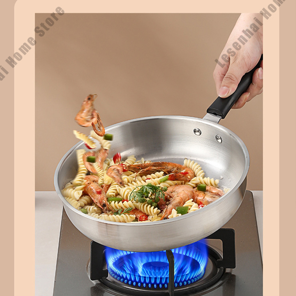 Rostfritt stål non-stick stekpanna hushåll tjock obelagd stekpanna gasspis induktionshäll universal platt bottenpanna