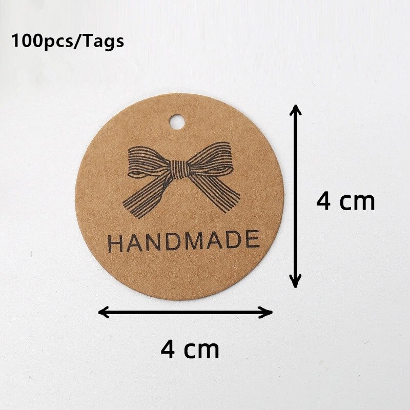 200 Stuks 4Cm Ronde Kaart Kraft Tags Dank U Merci Liefde Print Tag Labels Handgemaakte Product Kledingstuk Schoenen hang Tag Accessoires: HANDMADE