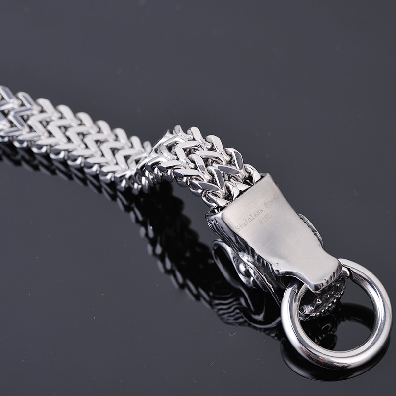 Dubbelt drakhuvud man armband för män vänskap män& #39 ;s armband punk rock 11mm rostfritt stål franco kedja manliga smycken 8.8 &quot;