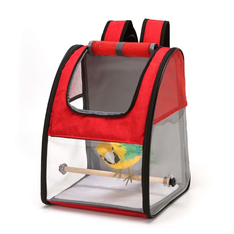 Gennemsigtig papegøje bærerygsæk med stand aborre rejse åndbar fuglekasse: Rød